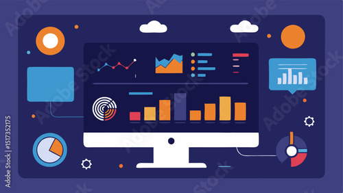 AI Trading Dashboard An illustration of a sleek digital dashboard with various metrics like price movements volumes and predicted trends all being monitored by an AI system.