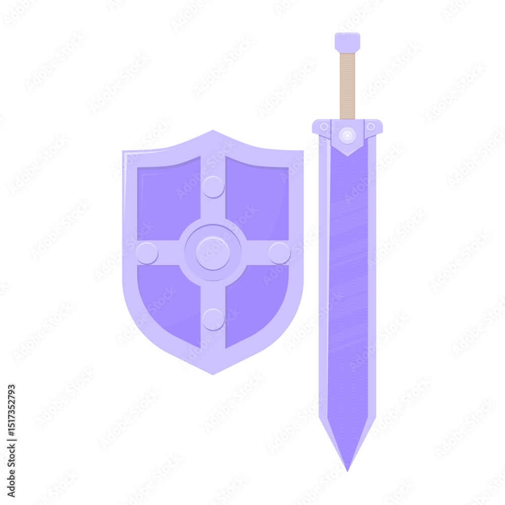 purple sword and shield. weapon theme. war theme. medieval theme. knight. fantasy. vector illustration purple sword and shield. weapon theme. war theme. medieval theme. knight. fantasy. vector illustration