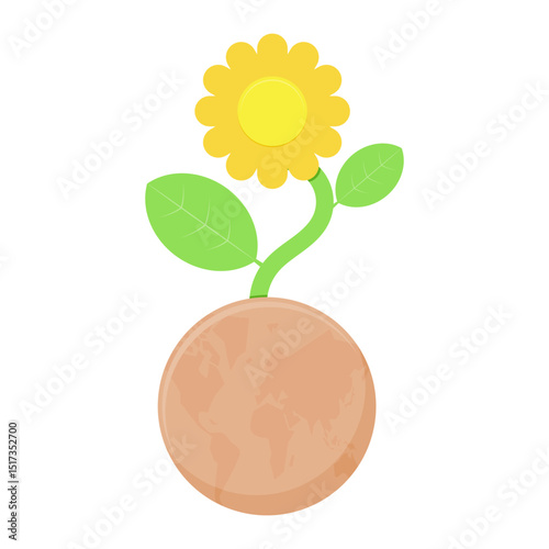 flowers growing on earth. nature theme. world environment day. vector illustration