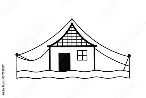 Coastal fisherman s ghar with nets vector art illustration
