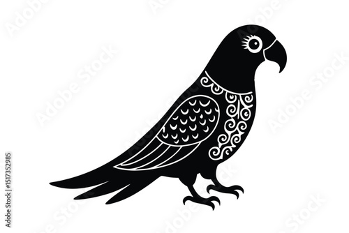 Color blocked parrot with paisley border accents vector art illustration