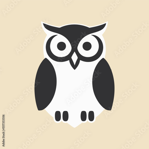 A charming vector illustration of a wise owl sitting on a branch against a pure white background, symbolizing wisdom and nature. photo
