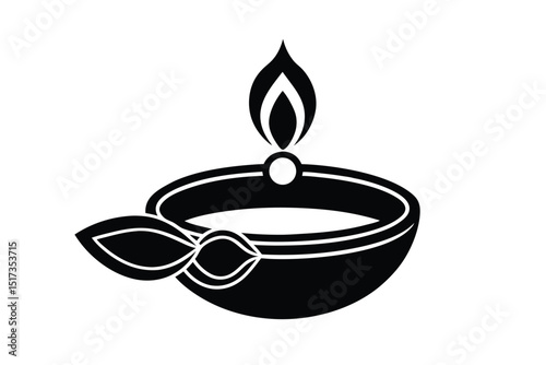 Glimmering diya with painted flower ring vector art illustration