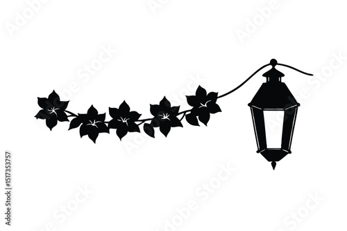 Glowing lamp with bougainvillea garland border vector art illustration