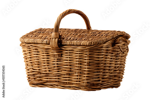 Charming Wicker Picnic Basket with Lid on transparent background for Summer Outings photo