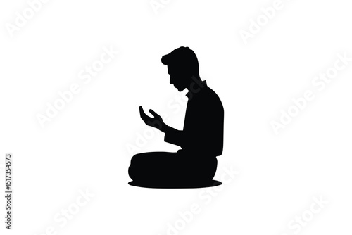 A Muslim man praying vector silhouette isolated in white background