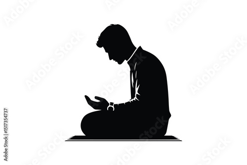 A Muslim man praying vector silhouette isolated in white background