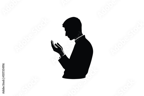 A Muslim man praying vector silhouette isolated in white background