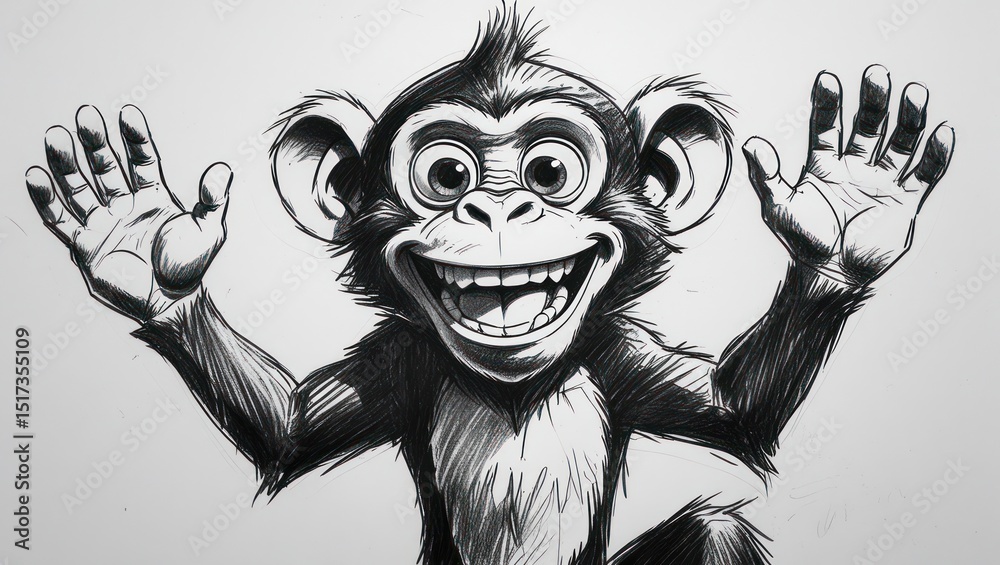 Fototapeta premium Cartoon chimp with happy expression