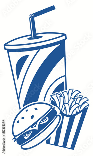 Vector illustration of classic fast food combo including hamburger fries and soda