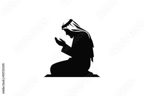 A Muslim man praying vector silhouette isolated in white background
