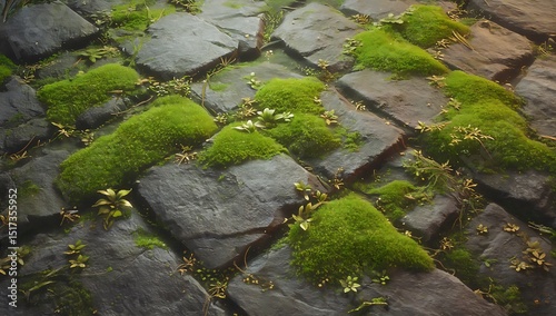 Mossy rocks in the middle of the forest