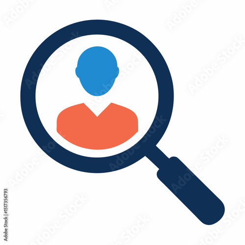 Magnifier with a man vector icon on white background. 