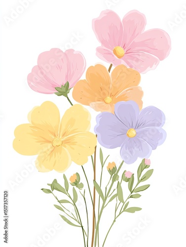 Wallpaper Mural Delicate pastel cosmos bloom in a vibrant bouquet, their soft hues creating a serene and cheerful atmosphere. Torontodigital.ca
