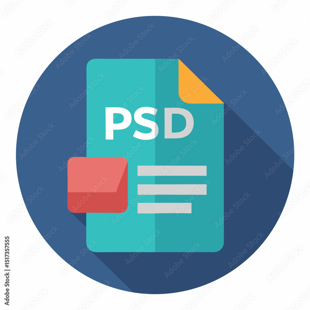 Use it in all your designs. Filename extension icon PSD Photoshop Document in flat style. Quick and easy recolorable shape. Vector illustration, a graphic element on white background.