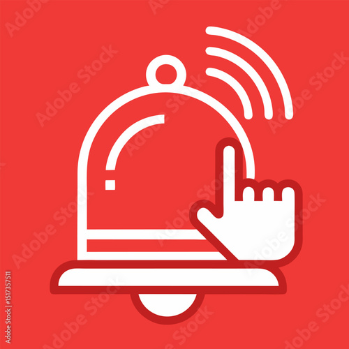 Subscribe button or notification bell on it line icon or logo. Bell notification hand click concept. Finger click the notification bell linear vector illustration.