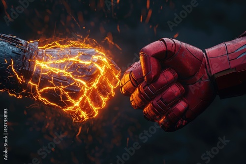 Two futuristic fists clashing in fiery confrontation