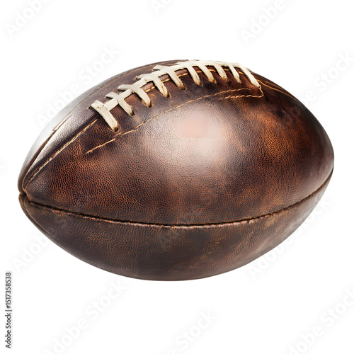 Vintage brown leather american football isolated on transparent background