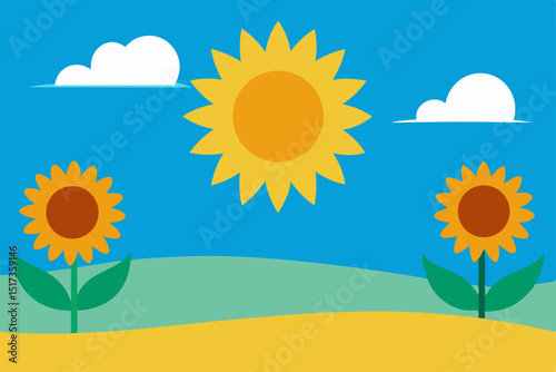 a-beach-scene-with-sunflowers-and-a-sun-in-the-sky.svg