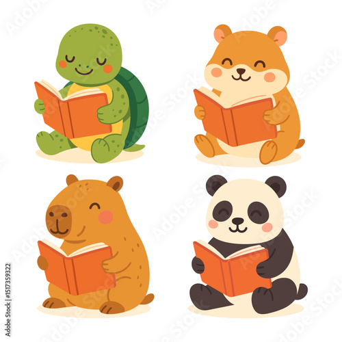 Cute Animals Reading Books