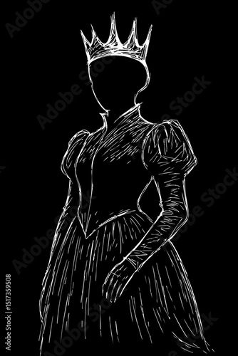 Monochrome Doodle Pencil Crown Silhouette.