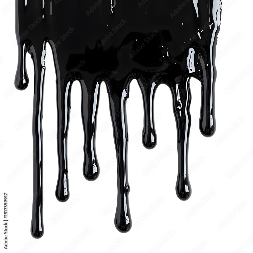 Black liquid dripping downwards isolated on transparent background Black liquid dripping downwards isolated on transparent background
