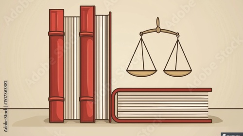 Illustration of a Legal Scale and a Stack of Books Representing Justice and Law with Created Background for Legal or Educational Purposes