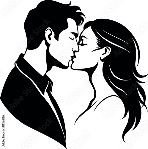 Elegant Sketch of Romantic Kissing Vector Silhouette for Art Projects