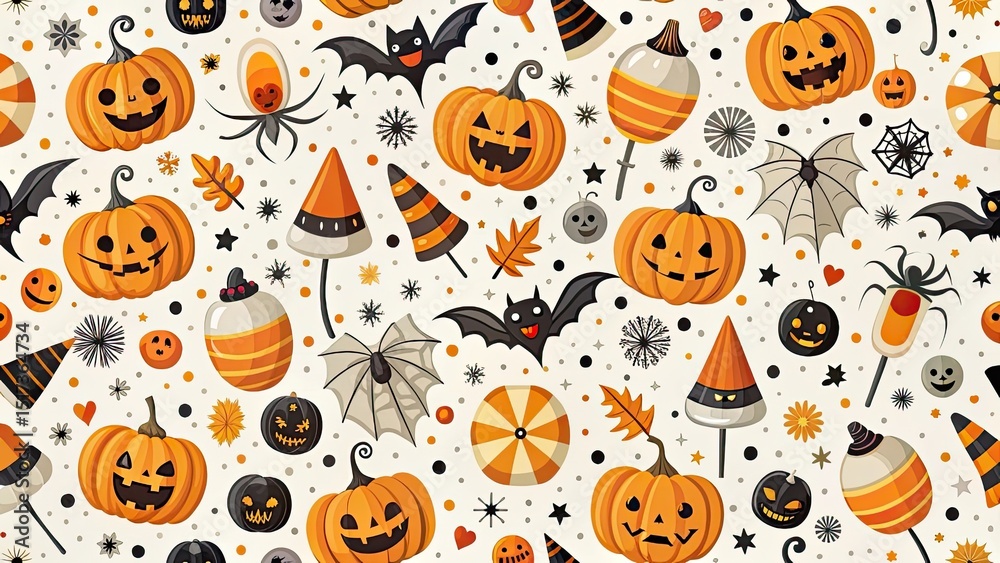 Festive Halloween Pattern with Pumpkins and Candy Festive Halloween Pattern with Pumpkins and Candy
