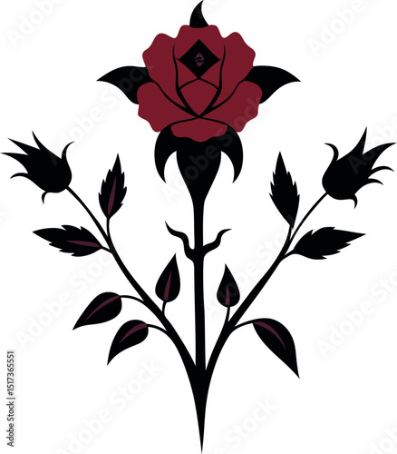 Gothic Floral Watercolor Halloween Botanical Vector in Vintage Style