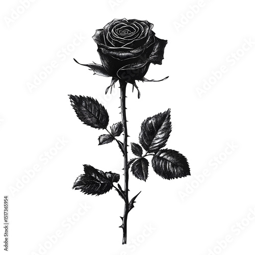 Monochrome rose illustration isolated on transparent background