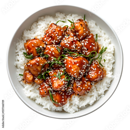 Teriyaki chicken with rice bowl isolated on transparent background