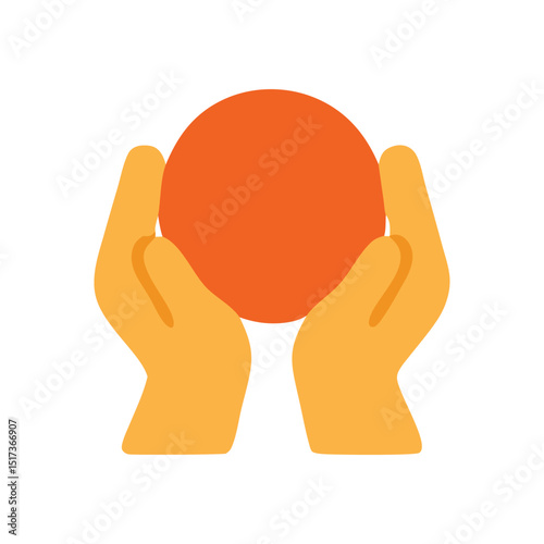 An image showcasing a pair of hands gently cradling a vibrant orange circle, representing themes of care, protection, offering, and a helping hand.