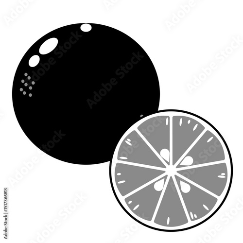 フルーツ　カボスやスダチのシンプルアイコン　モノクロ〜Fruits, kabosu and sudachi simple icons, monochrome〜