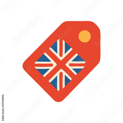 Red tag featuring the Union Jack flag, symbolizing British identity and commerce