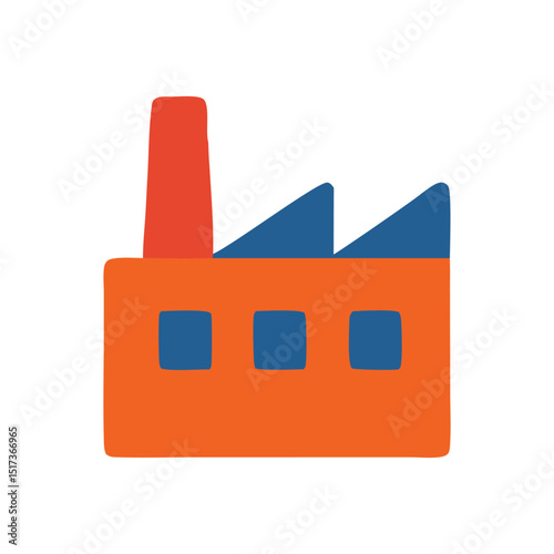 Stylized industrial building illustration with chimney and minimalist design