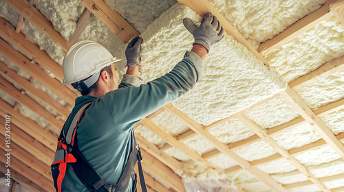 Wallpaper Mural Worker Installing Insulation in Attic Ceiling Torontodigital.ca