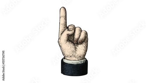 Vintage finger pointing upward – halftone retro gesture for pop collage art.