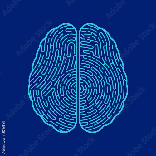 concept of mental health or deep learning, graphic of brain shape combined with fingerprint pattern