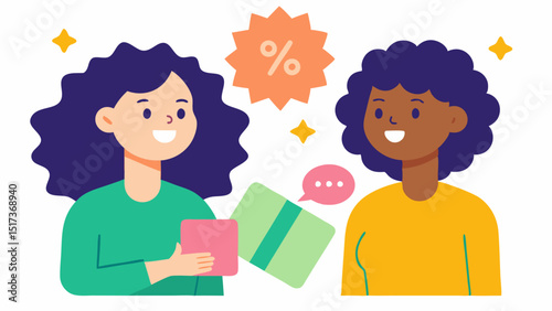 Bargain Hunters Two women one with curly hair and the other with braids excitedly comparing prices on items they found in a clearance section surrounded by colorful signage