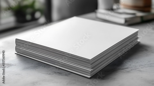 Paper stack mockup on textured surface with natural lighting

