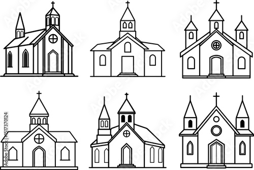 Set of church outline vector illustration line art