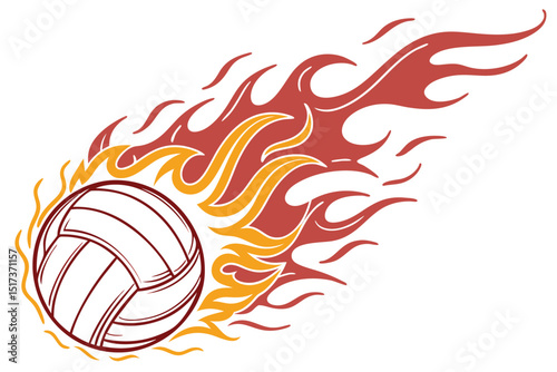 volleyball, sports ball, flame, fire, dynamic, energetic, motion, movement white background 