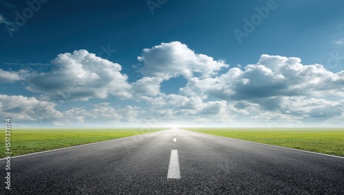 Open road stretches into bright sky