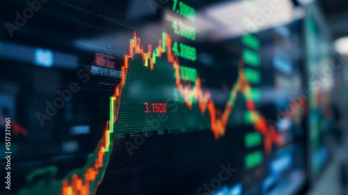 Stock Market Decline: Financial Chart Displaying Red Downtrend on Screen photo