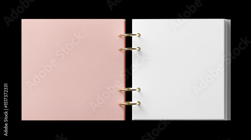 a minimal open ring binder notebook on a black background