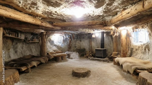 Cozy underground living space with wooden accents