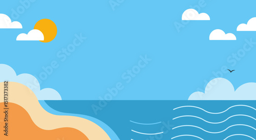 Serene Beach Day: A Flat Vector Illustration
