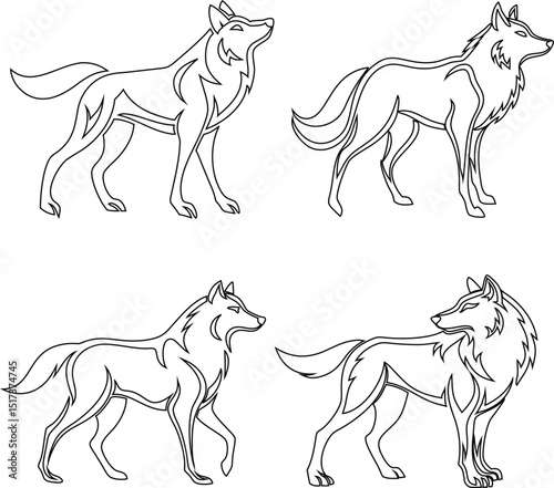  Outline wolf icon set, perfect for logos, apps, or social media.