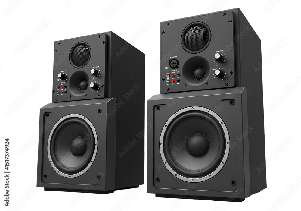 Obraz premium Pair of Black Stereo Speakers isolated on transparent baackground